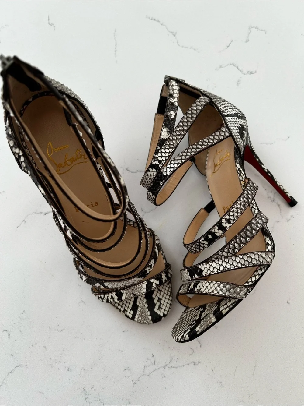 Christian Louboutin snake skin strappy heels size 36